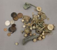 A box containing coins, metal detector finds, etc.