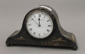 A Mappin & Webb silver plated mantel clock. 24 cm wide.