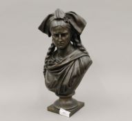 A 19th century female bronze bust. 33 cm high.