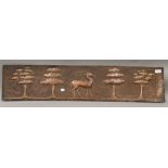 A large Arts and Crafts beaten copper panel. 107 cm long.