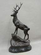 A pair of bronze models of stags. 75 cm high.