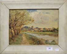 M WATTLING, Fen Ditton, oil on board, framed. 32 cm wide.