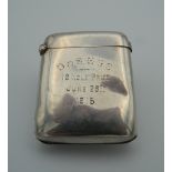 A silver vesta, inscribed D & S HGC, 18 HOLE PRIZE, JUNE 26th 1915. 5.5 cm high (24.7 grammes).