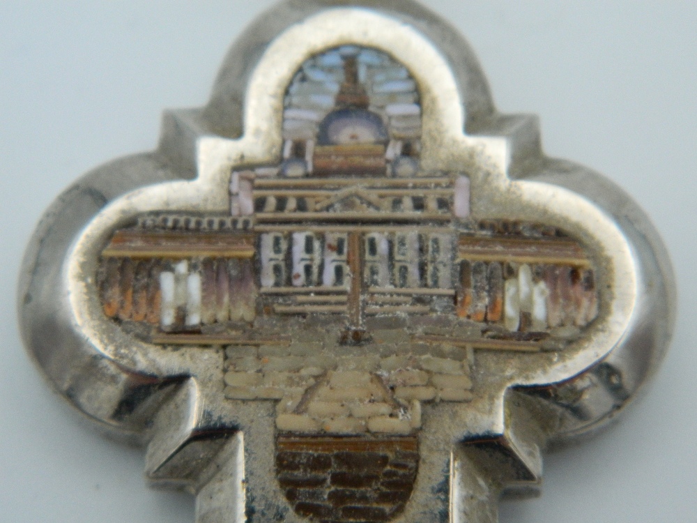 An Italian micro-mosaic inset silver plated crucifix. 20 cm high. - Image 6 of 8