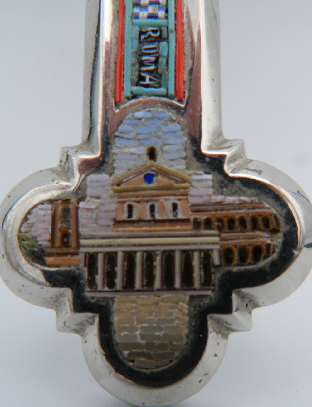 An Italian micro-mosaic inset silver plated crucifix. 20 cm high. - Image 3 of 8