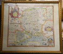 Two coloured print maps, one of Hampshire and the other of Dorsetshyre, both framed and glazed.