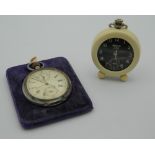 A silver plated pocket watch, together with another. The former 5 cm diameter.