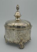 An antique Dutch silver tea caddy. 17.5 cm high (17.4 troy ounces).
