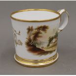 A fine English porcelain hand painted mug, circa 1830. 11 cm high.