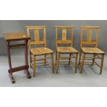 Three Chapel chairs and a prayer book stand. The stand 35.5 cm wide.
