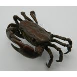 A large Japanese bronze model of a crab. 9 cm wide.