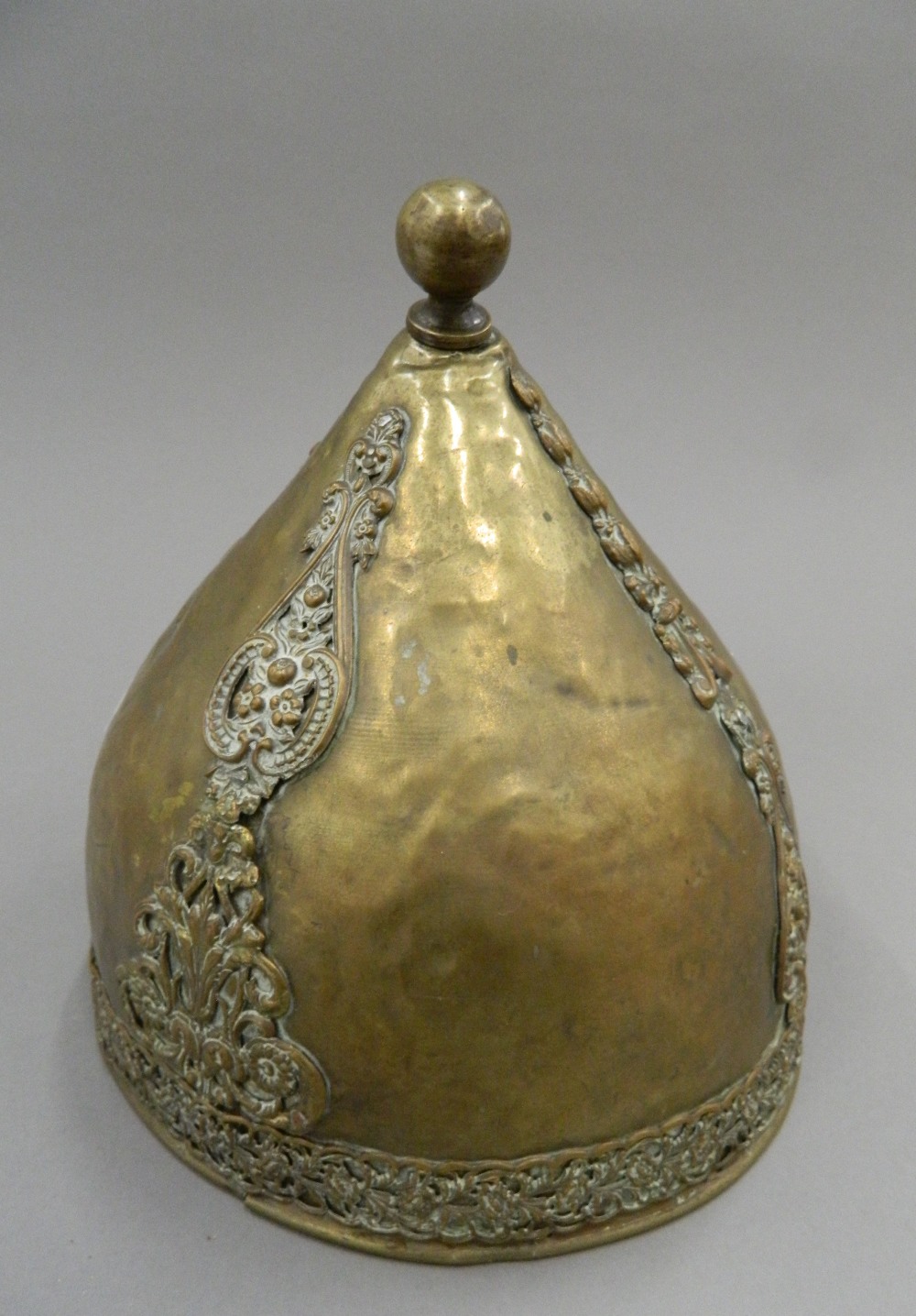An Antique Ottoman/Turkish brass helmet. 22 cm high. - Image 5 of 13