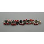 A coral mounted silver bracelet. 19 cm long.