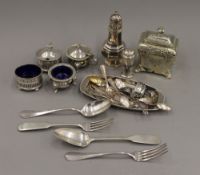 A quantity of miscellaneous items, including silver plate, caddy, etc.