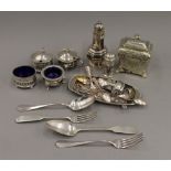 A quantity of miscellaneous items, including silver plate, caddy, etc.