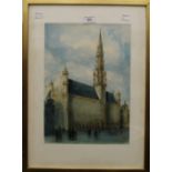 A Continental Church View, pen, pencil and watercolour, signed C MATHY, framed and glazed.