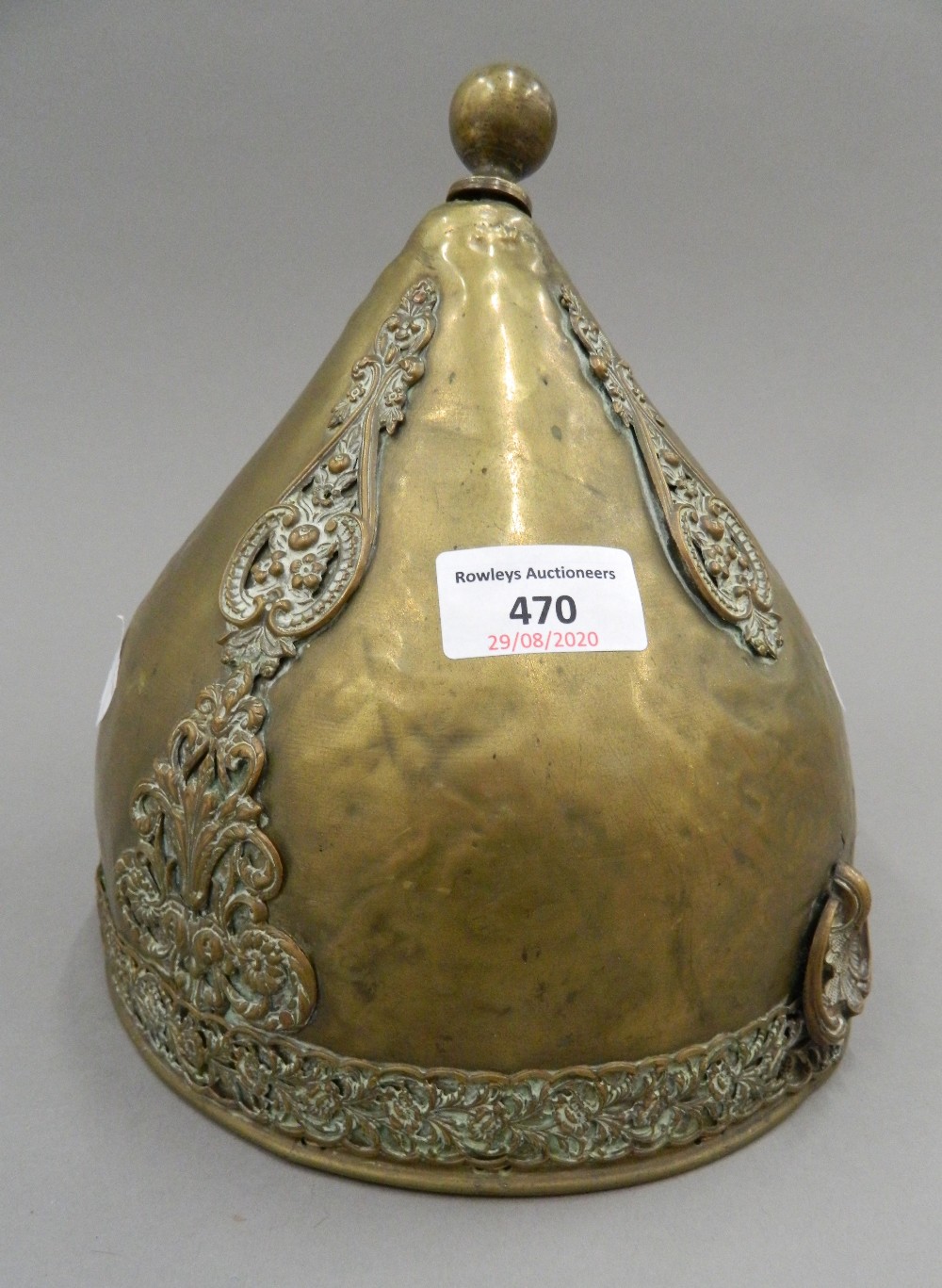 An Antique Ottoman/Turkish brass helmet. 22 cm high. - Image 3 of 13