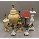 A quantity of various lamps. The largest 50 cm high.