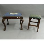 A cabriole leg stool and another. The former 63 cm wide.