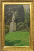 CARL PLINKE (GERMAN SCHOOL), Garden Statue, oil, framed. 38 x 65 cm.