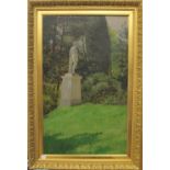 CARL PLINKE (GERMAN SCHOOL), Garden Statue, oil, framed. 38 x 65 cm.