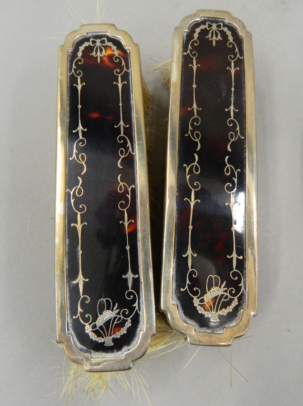 A cased silver and tortoiseshell dressing set (lacking comb). The case 34 cm wide. - Image 7 of 13