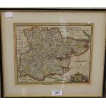 An 18th century map of Essex and a map of Norfolk, both framed and glazed. The former 27 x 22 cm.