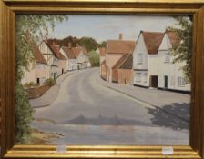 Suffolk Scene, the 'splash' at Kersey, oil on board, indistinctly signed, framed. 39.5 x 29.5 cm.