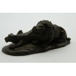 A Japanese bronze model of two lions. 10 cm long.
