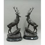 A pair of bronze stags. 74 cm high.