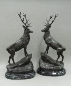 A pair of bronze stags. 74 cm high.