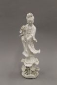 A Chinese blanc de chin model of Guanyin. 41 cm high.