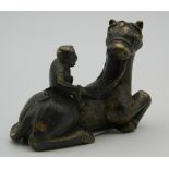 A Chinese bronze horse and monkey scroll weight. 5 cm high.