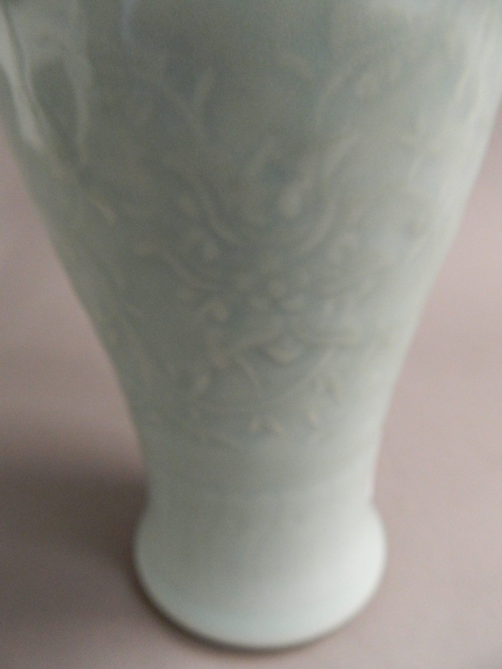 A Chinese porcelain vase Of slender baluster form, with all over celadon glaze, - Image 3 of 9