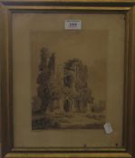 CATHERINE SUSAN CAVENDISH, 18th/19th century, Church Ruin, pencil and watercolour,