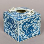 A Chinese blue and white porcelain water pot Of square section form,
