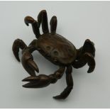 A Japanese bronze model of a crab. 5.5 cm wide.