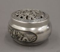 A Chinese silvered bronze lidded censer. 6 cm high.