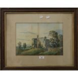 W LANGLEY, Castle Scene, watercolour, framed and glazed, 36 x 25 cm; together with Lake Landscape,