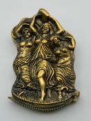 A brass vesta decorated with three girls. 5.5 cm high.