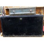 A 19th century Land Agents tin travelling desk box and a 19th century drawer. The former 66 cm wide.