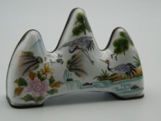 A Chinese enamel brush rest. 10 cm wide.