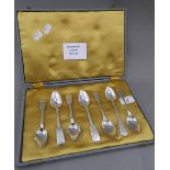 A cased set of seven fiddle pattern tea/coffee spoons by James Beebe of London. (129.