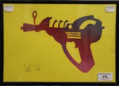 Ray Gun, signed SB 16, framed and glazed. 28.5 x 20.5 cm.