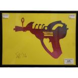 Ray Gun, signed SB 16, framed and glazed. 28.5 x 20.5 cm.