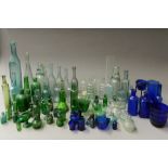 A quantity of glass bottles, inkwells, etc, including Boots All British Lysol bottle,