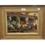 FRENCH SCHOOL, The Flower Stall, oil on board, signed with monogram and dated '99, framed.