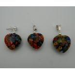 A pair of millefiori earrings and matching pendant. The pendant 2 cm high.