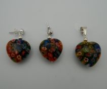 A pair of millefiori earrings and matching pendant. The pendant 2 cm high.