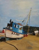 Cornish Fishing Boats, oil on canvas, initialled ST, unframed. 28 x 35.5 cm.